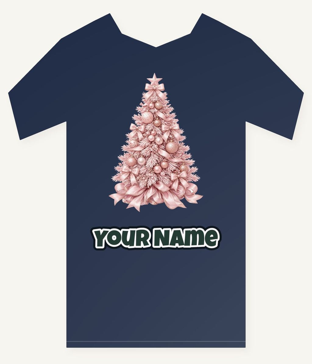 Blush Pink Christmas Tree Personalised Kids Tee and Baby Bodysuit