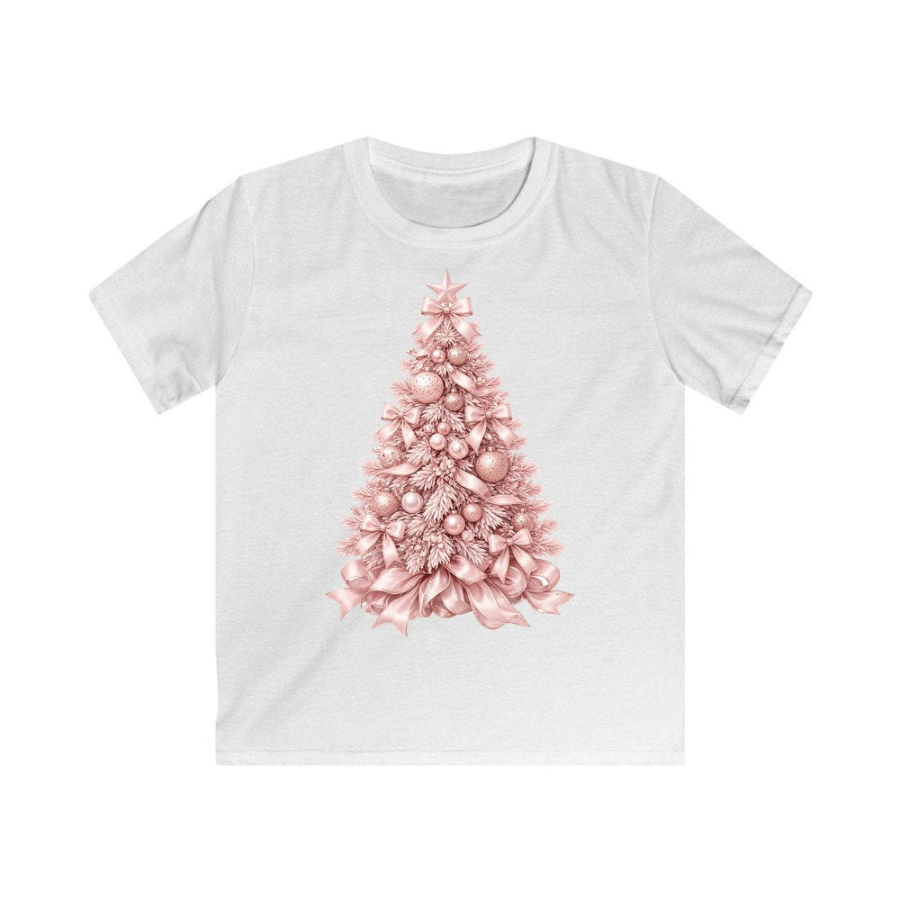 Blush Pink Christmas Tree personalised kids Christmas tee in white