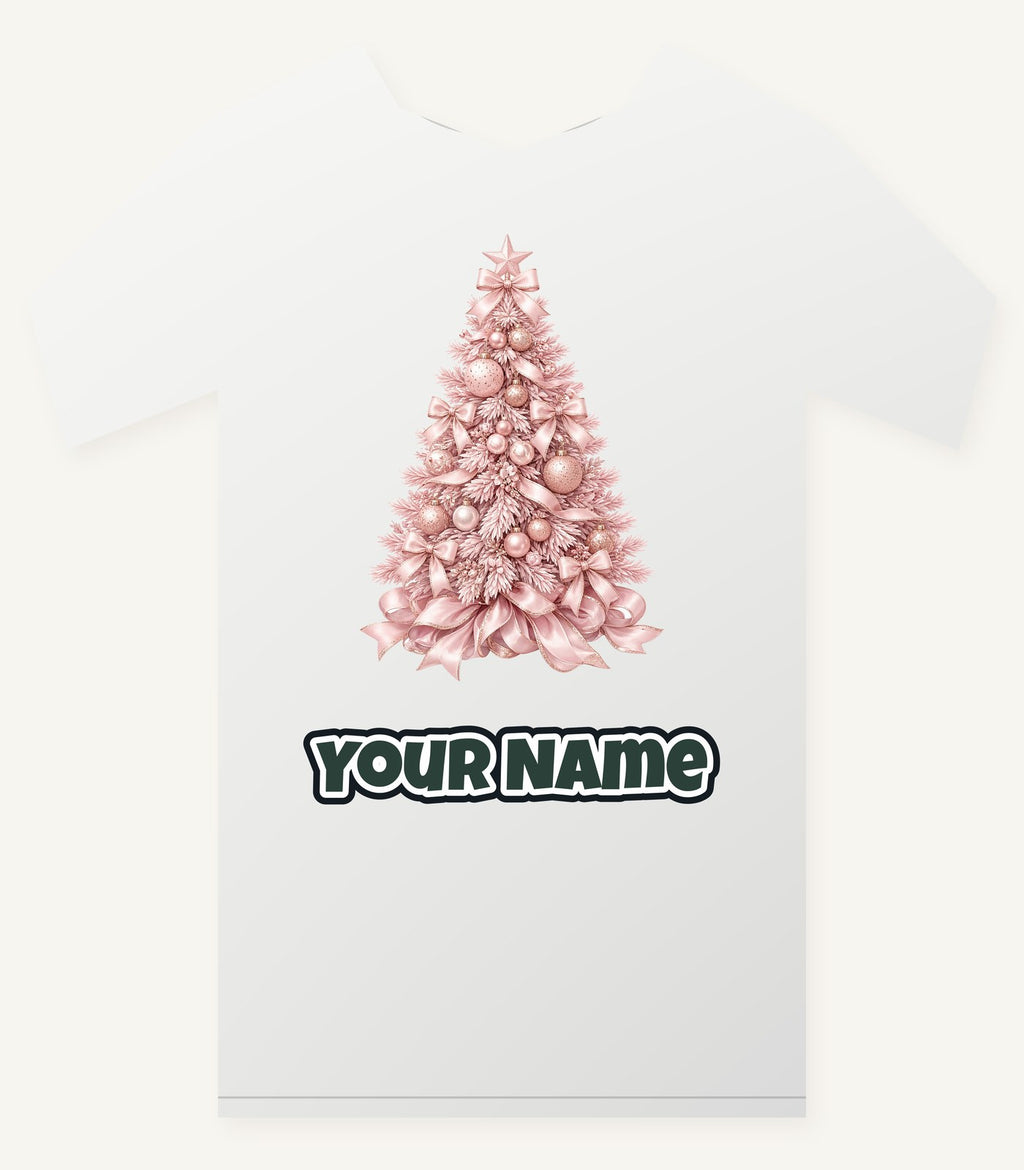 Blush Pink Christmas Tree Personalised Christmas T-Shirt and Hoodie
