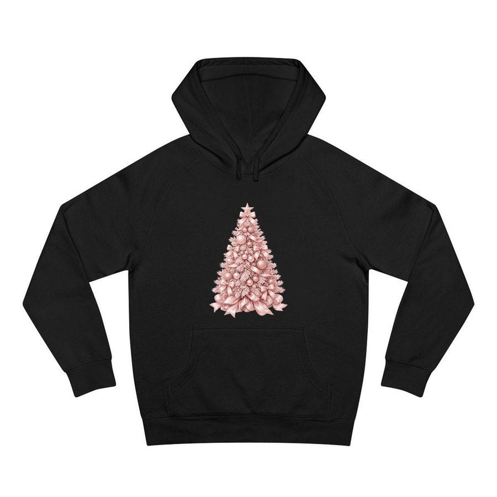 Blush Pink Christmas Tree personalised Christmas hoodie in black