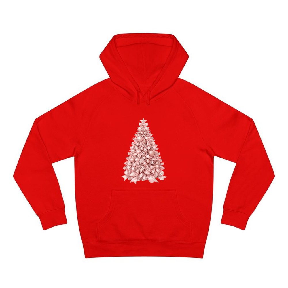 Blush Pink Christmas Tree personalised Christmas hoodie in red