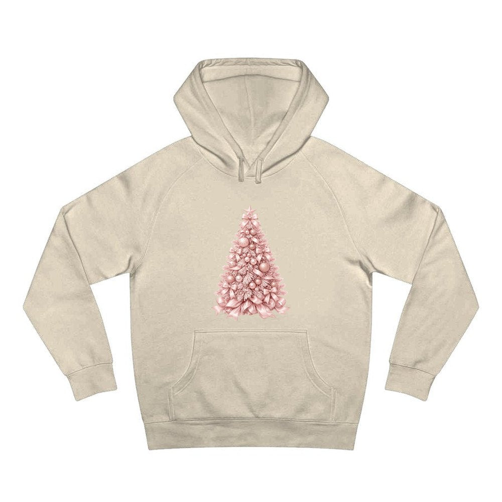 Blush Pink Christmas Tree personalised Christmas hoodie in sand