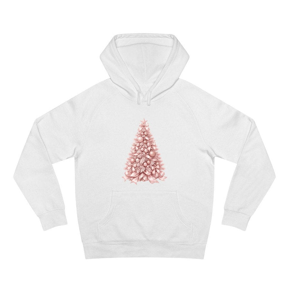 Blush Pink Christmas Tree personalised Christmas hoodie in white
