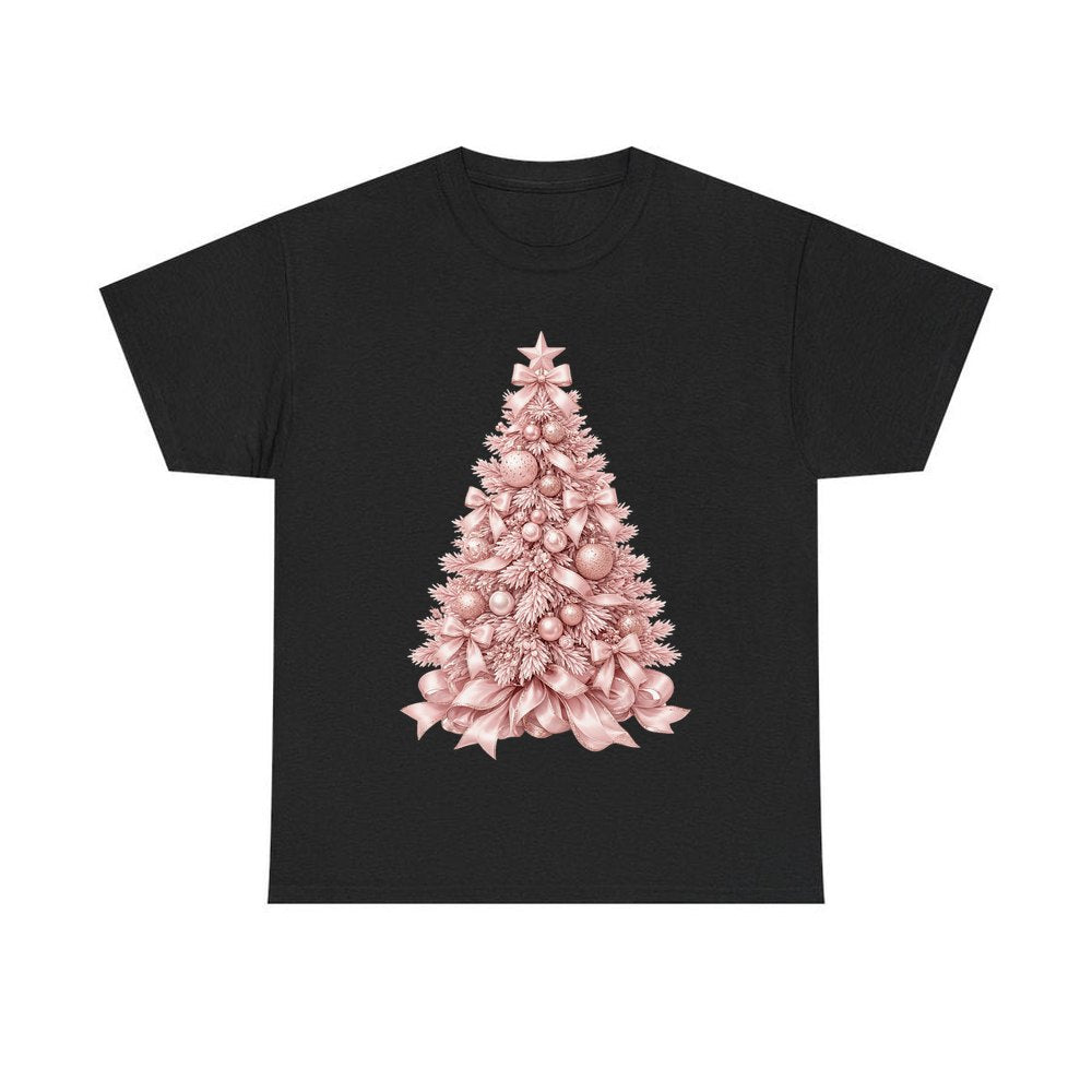 Blush Pink Christmas Tree personalised Christmas T-shirt in black