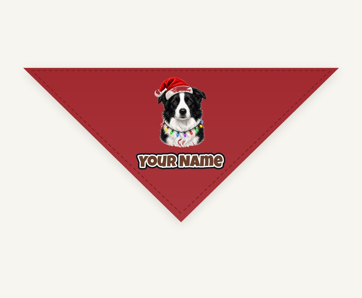 Border Collie in Fairy Lights personalised Christmas pet bandana, tie-on style