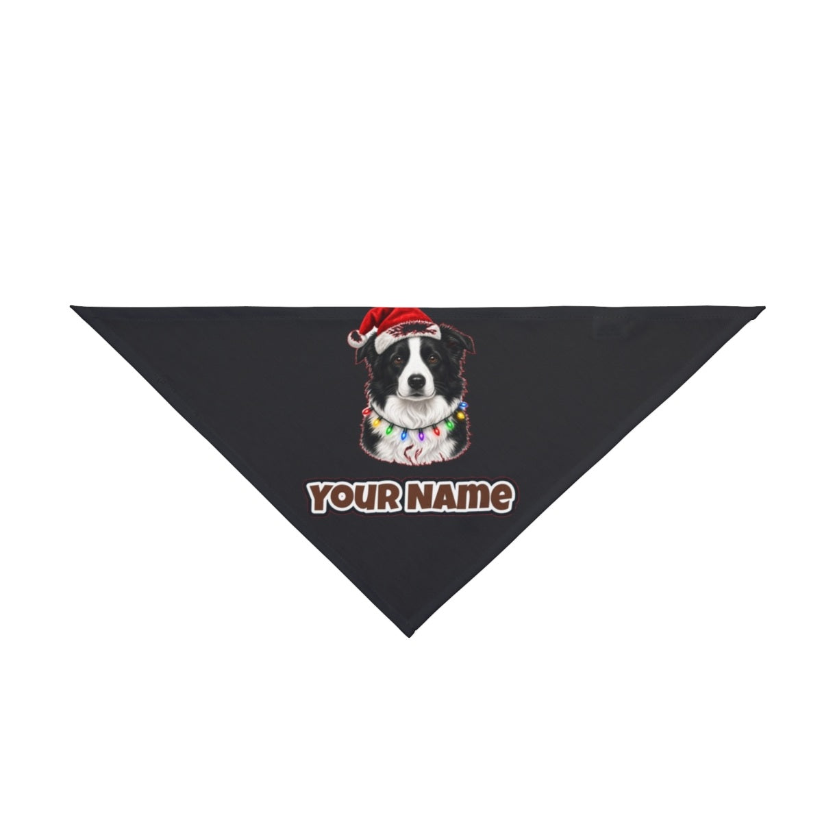 Border Collie in Fairy Lights personalised Christmas pet bandana in black, tie-on style