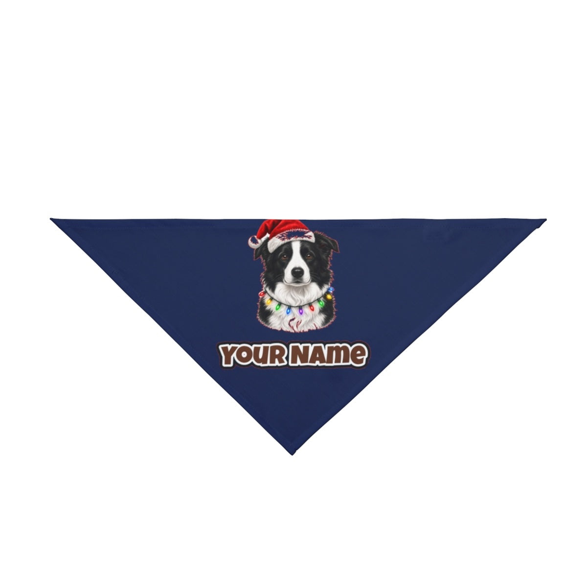 Border Collie in Fairy Lights personalised Christmas pet bandana in navy, tie-on style