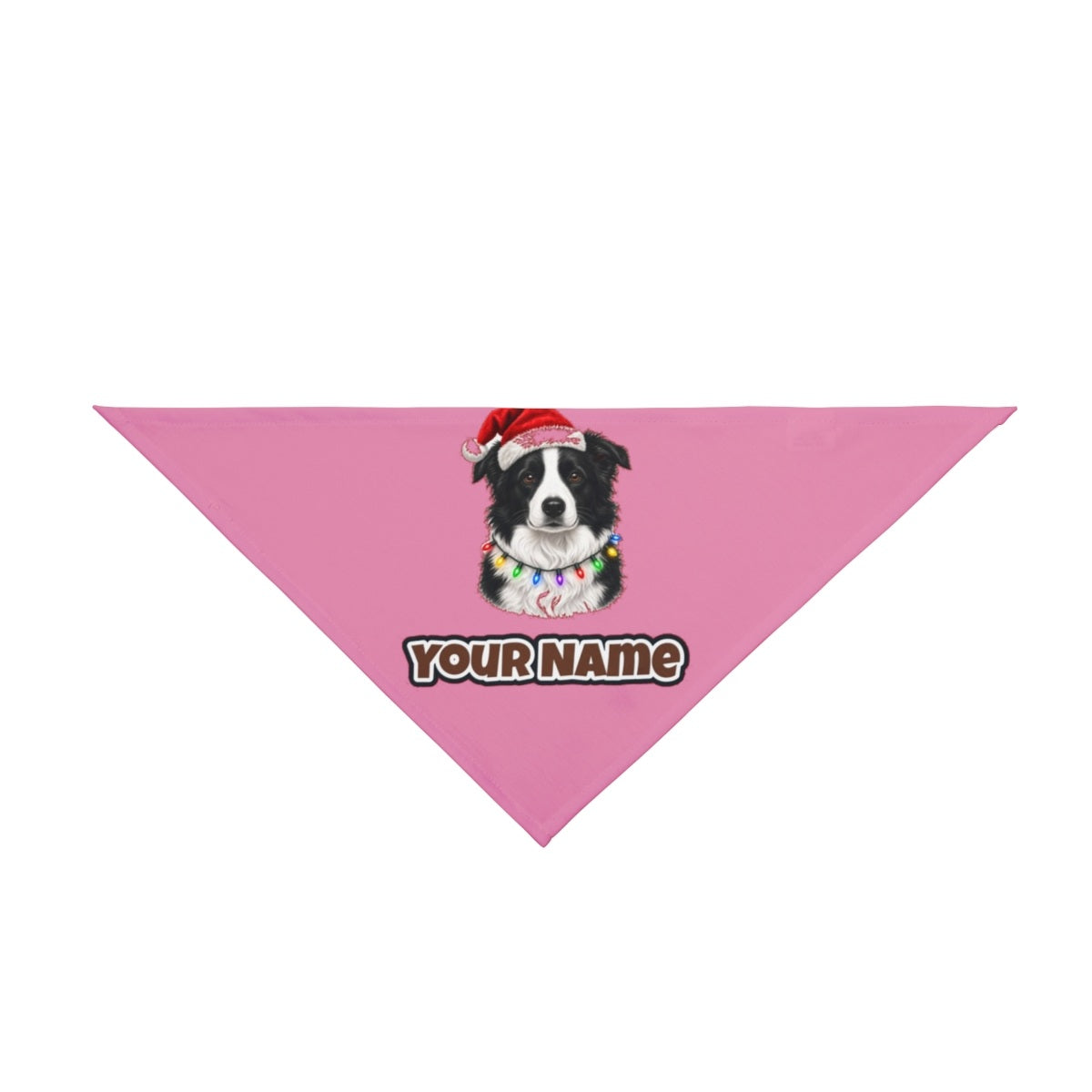 Border Collie in Fairy Lights personalised Christmas pet bandana in pink, tie-on style