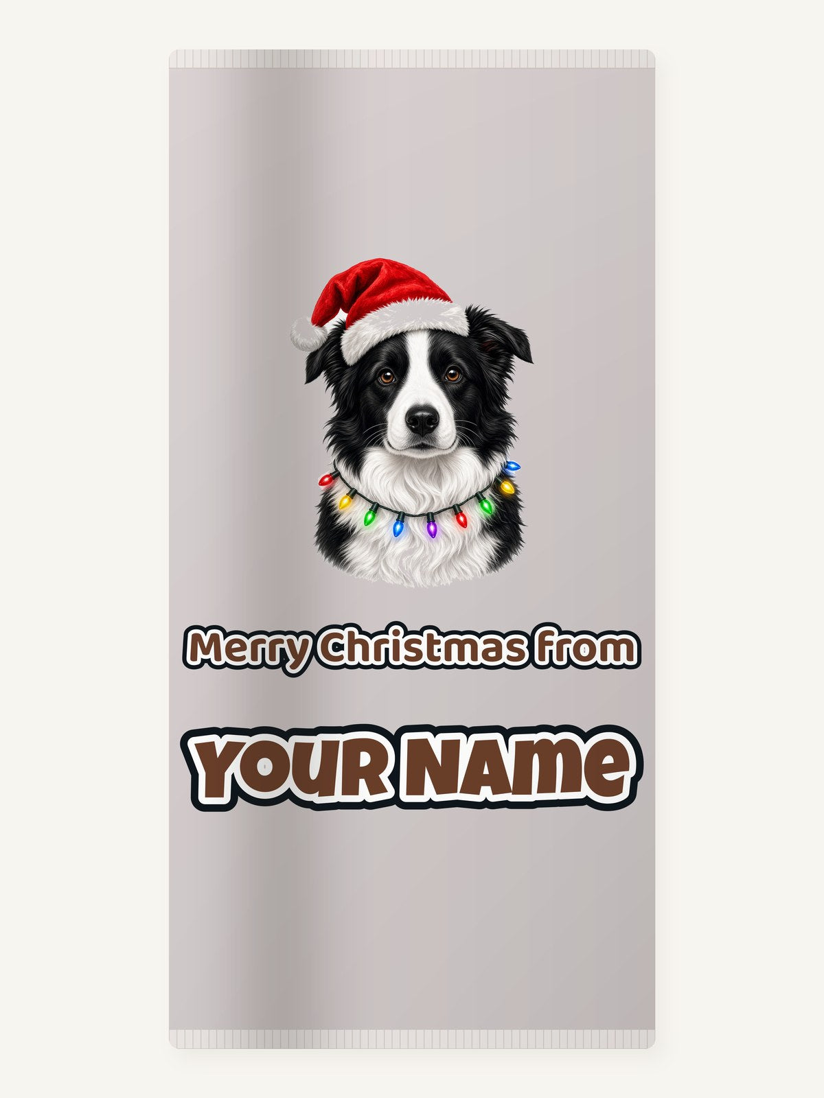 Border Collie in Fairy Lights Personalised Beach Towel