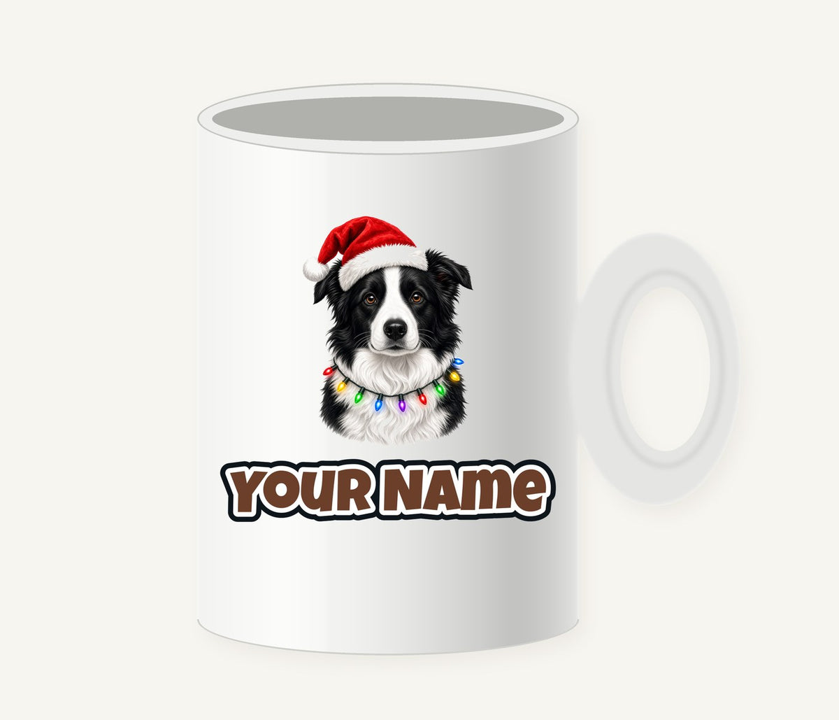 Border Collie in Fairy Lights Personalised Christmas Mug