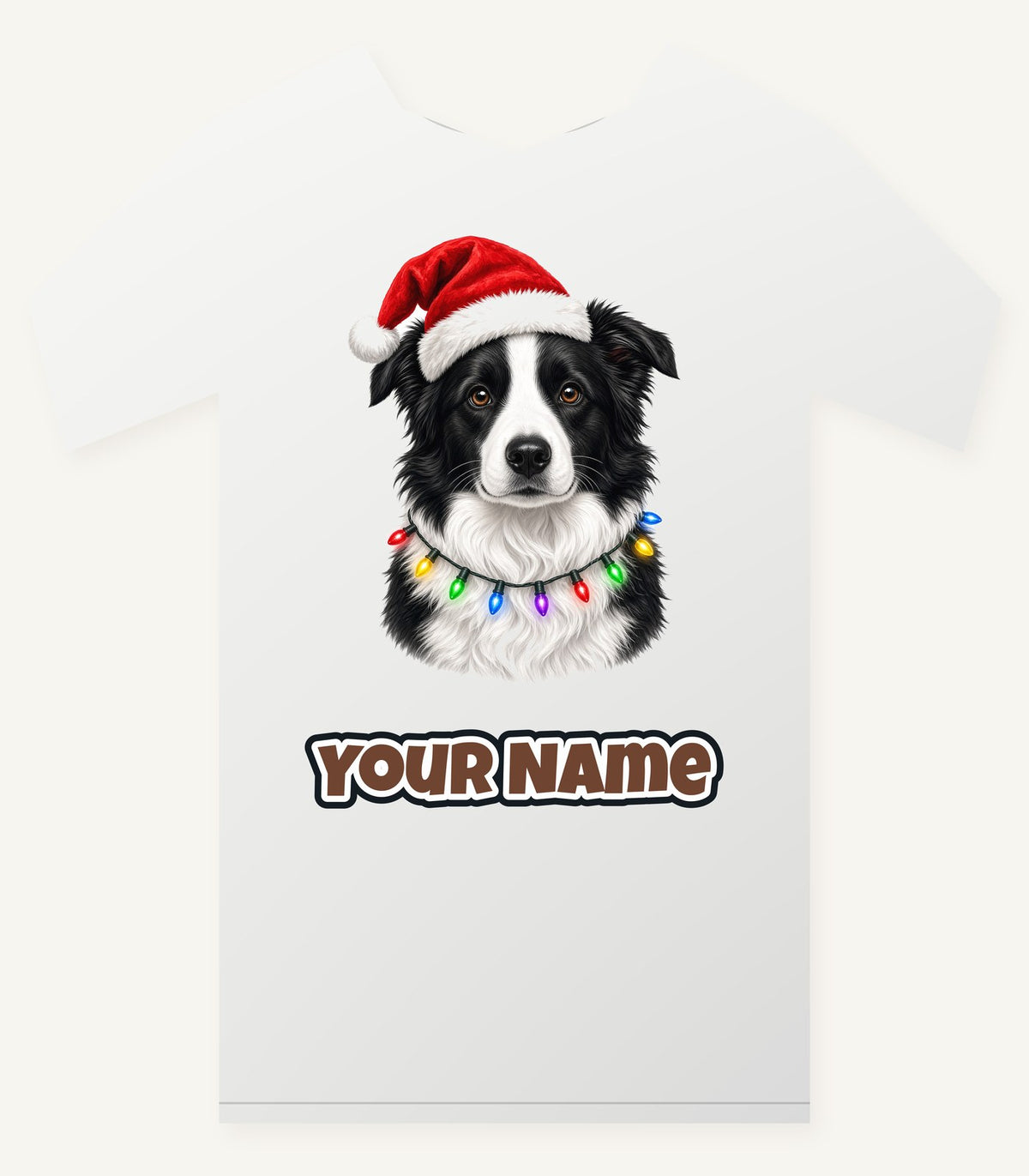 Border Collie in Fairy Lights Personalised Christmas T-Shirt and Hoodie