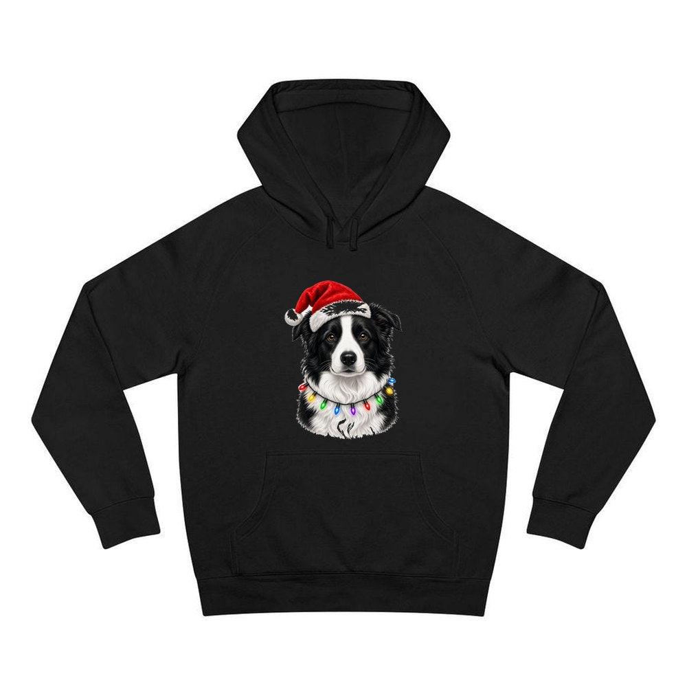 Border Collie in Fairy Lights personalised Christmas hoodie in black