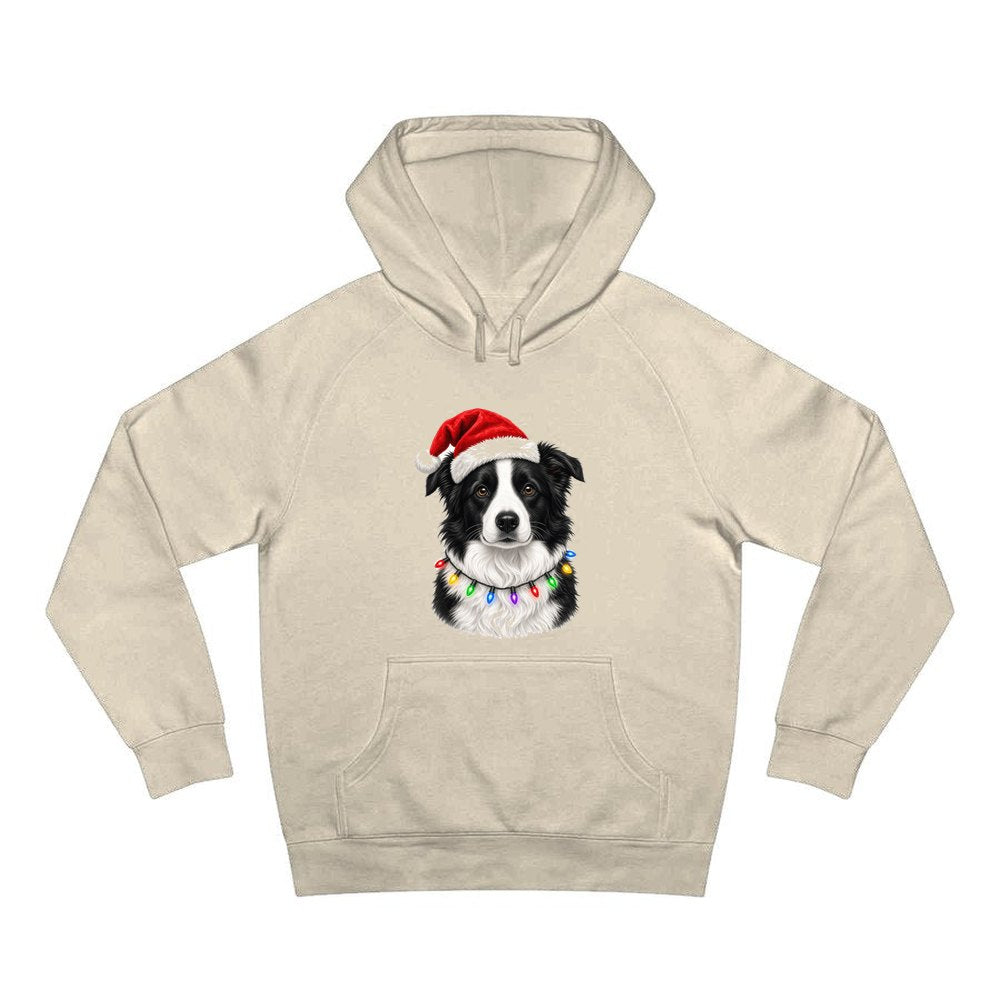 Border Collie in Fairy Lights personalised Christmas hoodie in sand