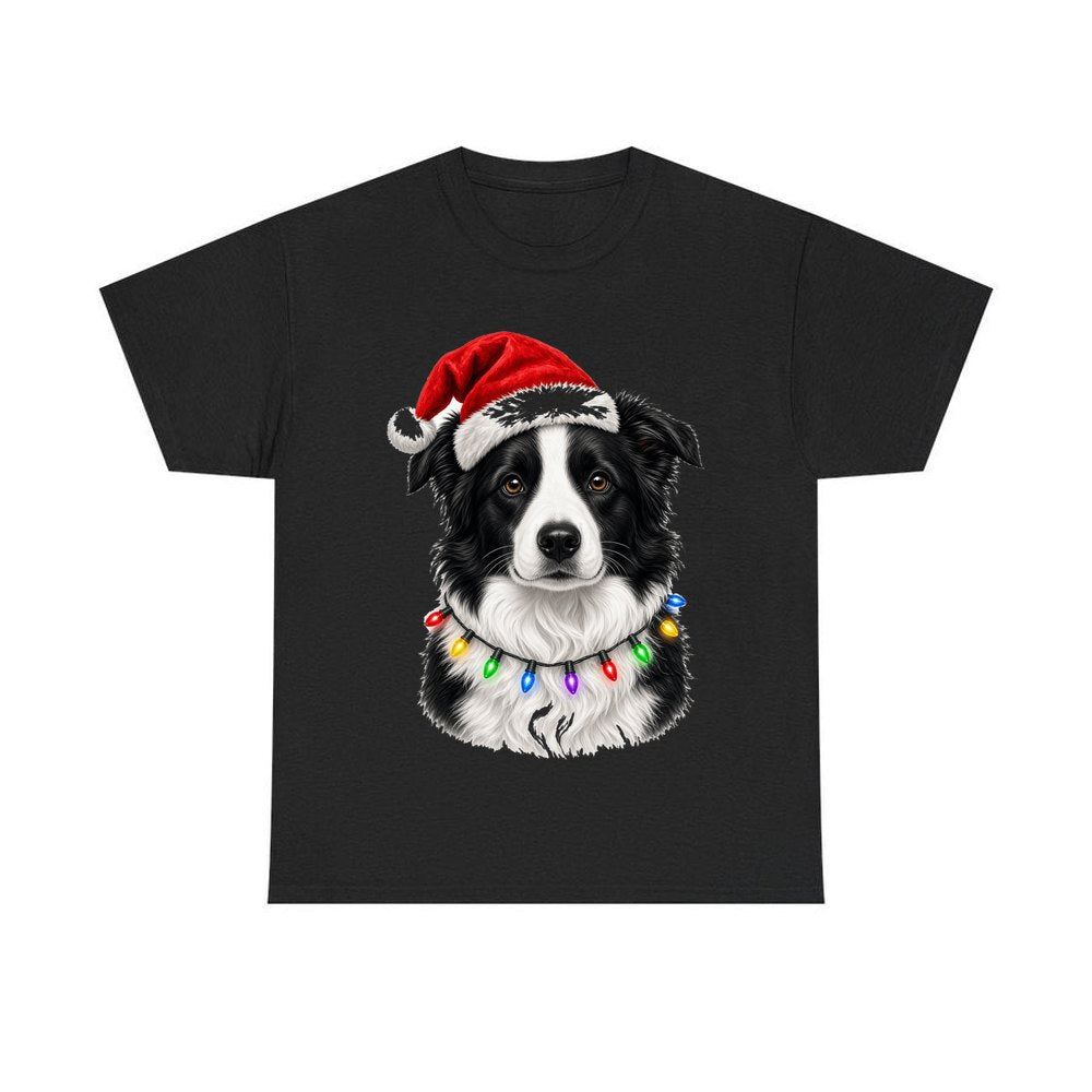 Border Collie in Fairy Lights personalised Christmas T-shirt in black