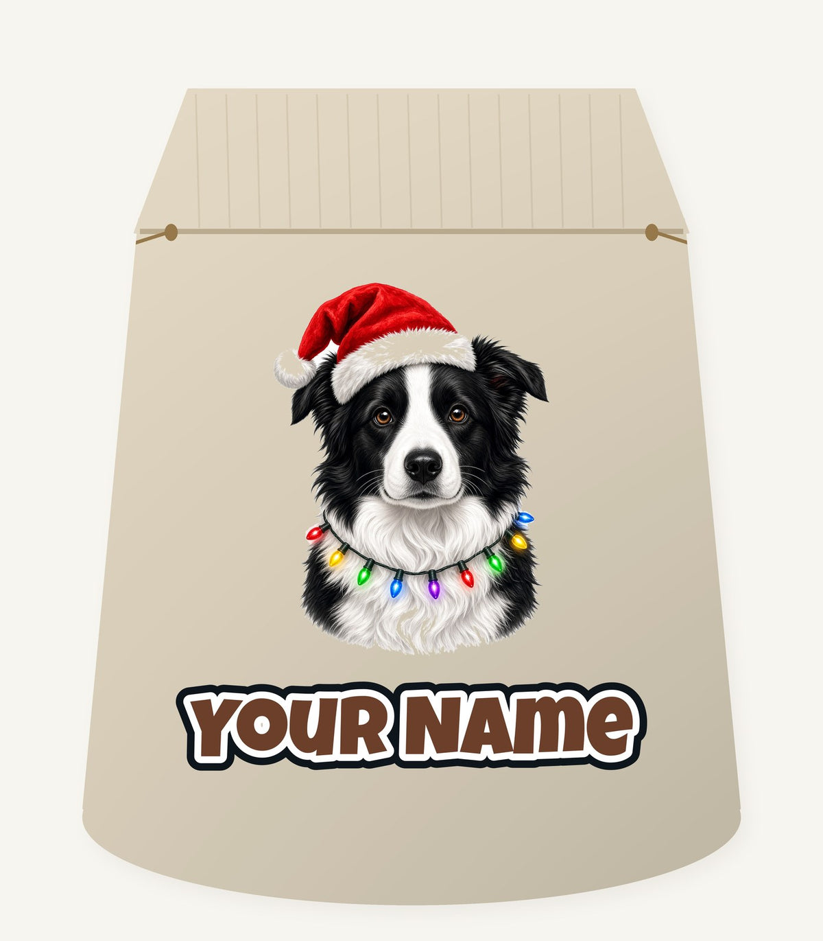 Border Collie in Fairy Lights Personalised Santa Sack