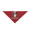 Border Collie with Bells and Pine personalised Christmas pet bandana in red, tie-on style