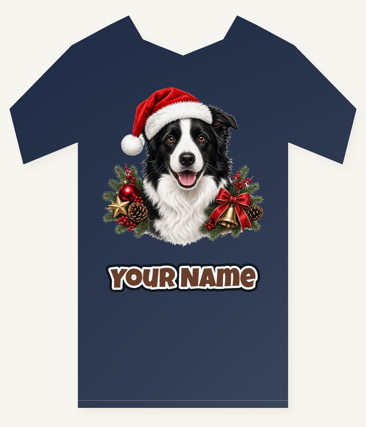 Border Collie with Bells and Pine Personalised Kids Tee and Baby Bodysuit