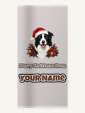 Border Collie with Bells and Pine Personalised Beach Towel