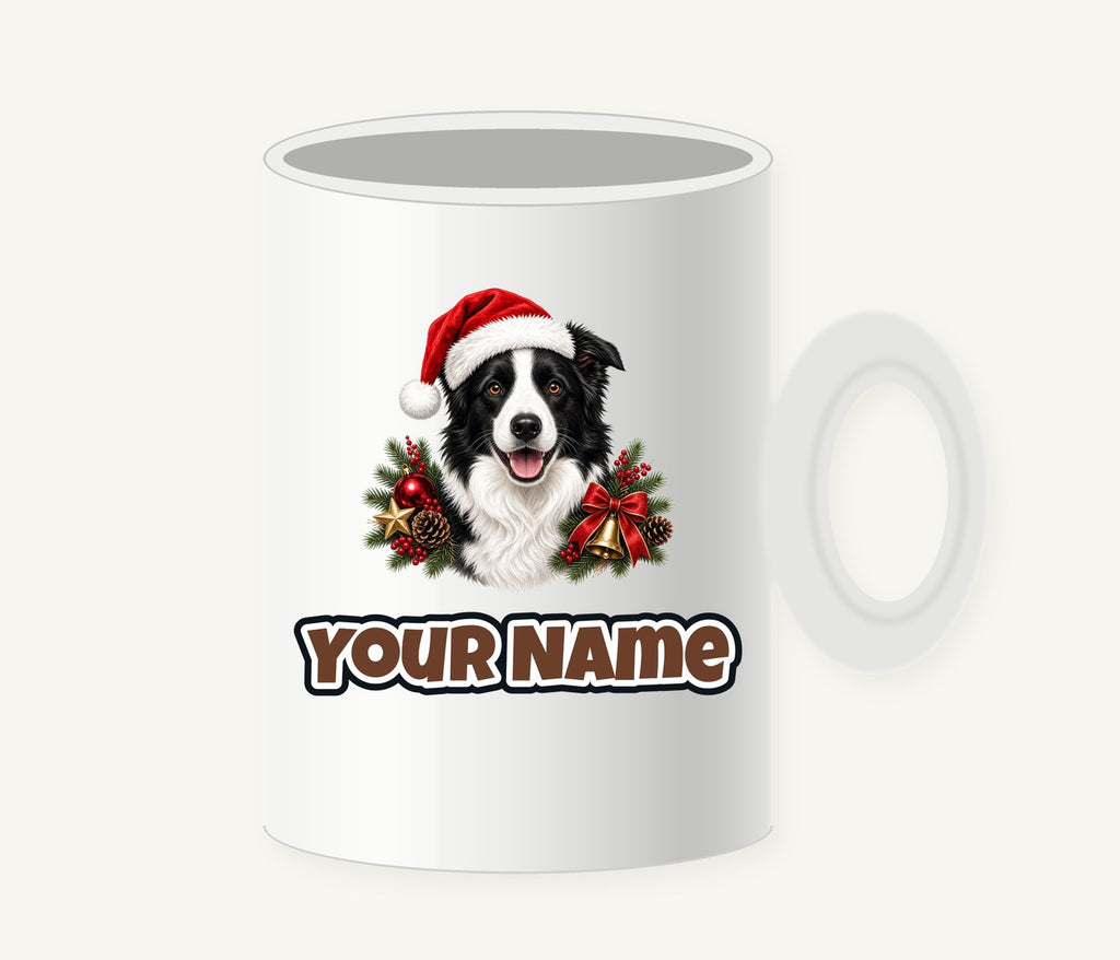 Border Collie with Bells and Pine Personalised Christmas Mug