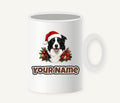 Border Collie with Bells and Pine Personalised Christmas Mug