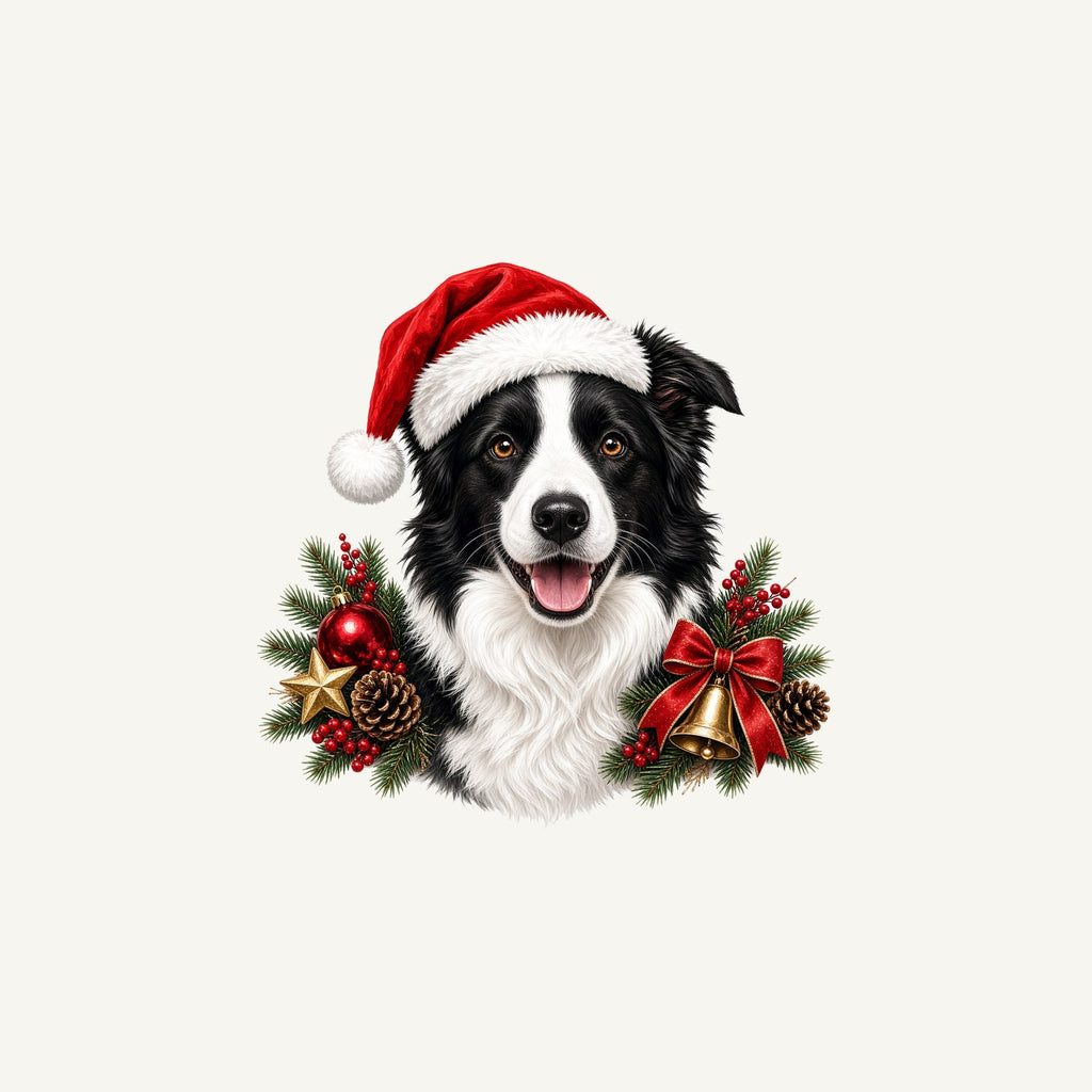 Border Collie with Bells and Pine Personalised Christmas Mug