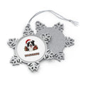 Border Collie with Bells and Pine Personalised Pewter Christmas Ornament