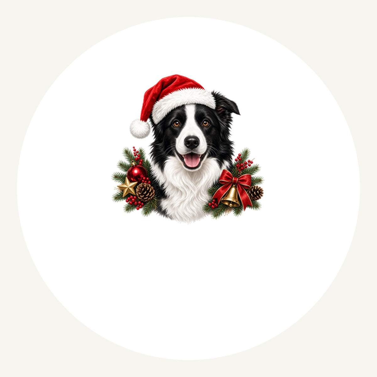 Border Collie with Bells and Pine Personalised Pewter Christmas Ornament