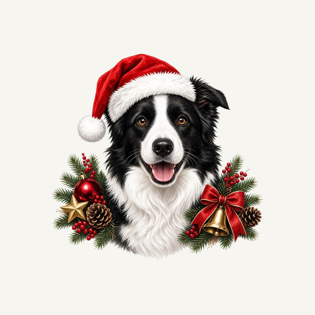 Border Collie with Bells and Pine Personalised Santa Sack