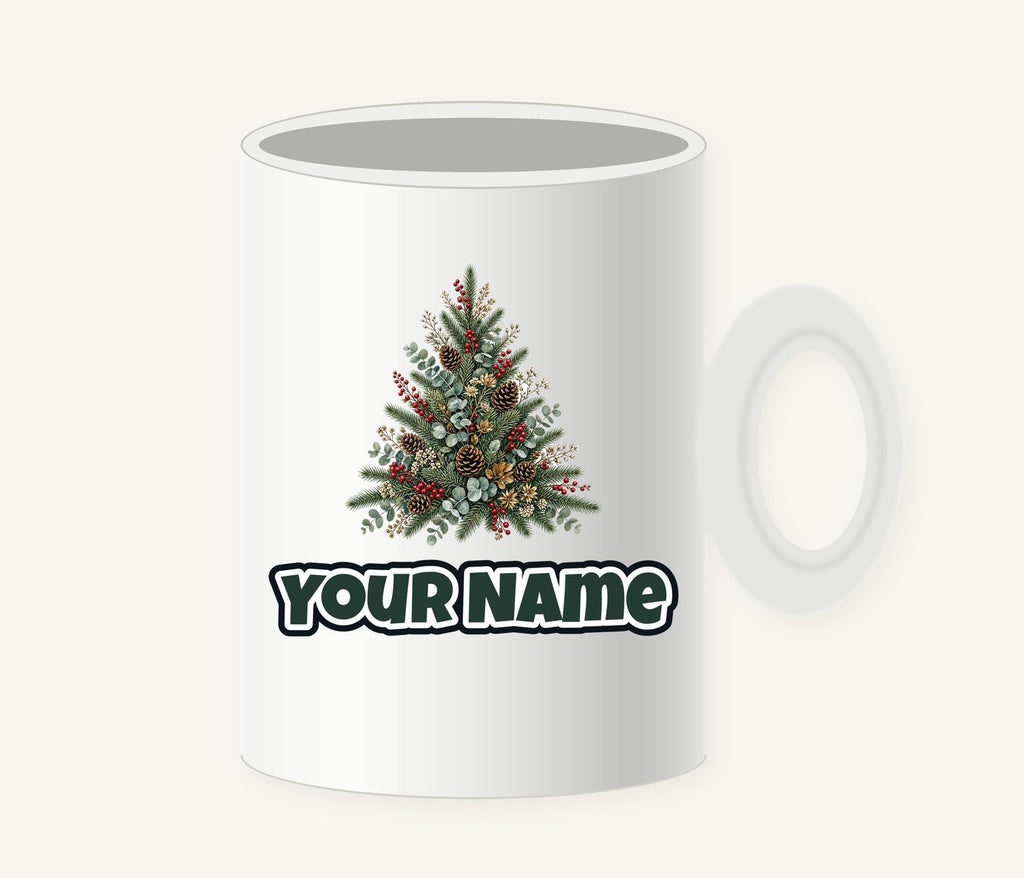 Botanical Evergreen Spray Personalised Christmas Mug
