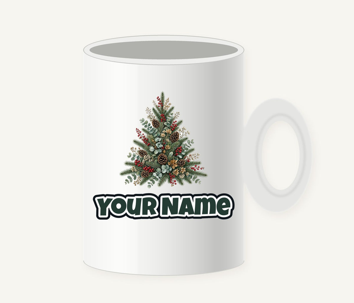 Botanical Evergreen Spray Personalised Christmas Mug