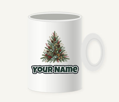 Botanical Evergreen Spray Personalised Christmas Mug