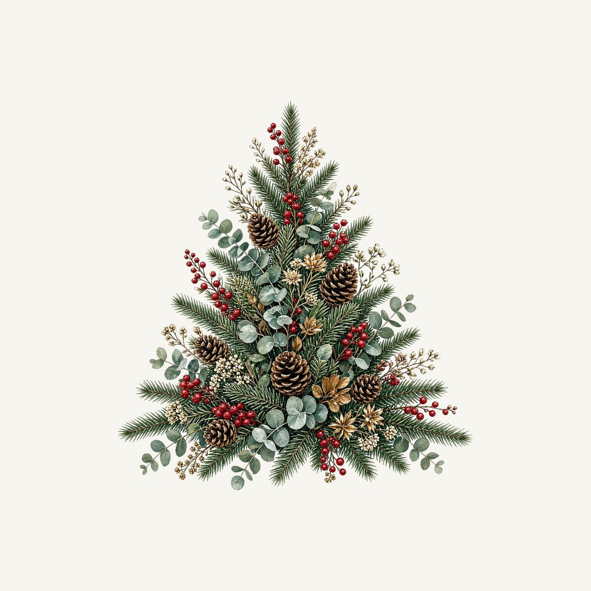 Botanical Evergreen Spray Christmas artwork, the design printed on the personalised stocking