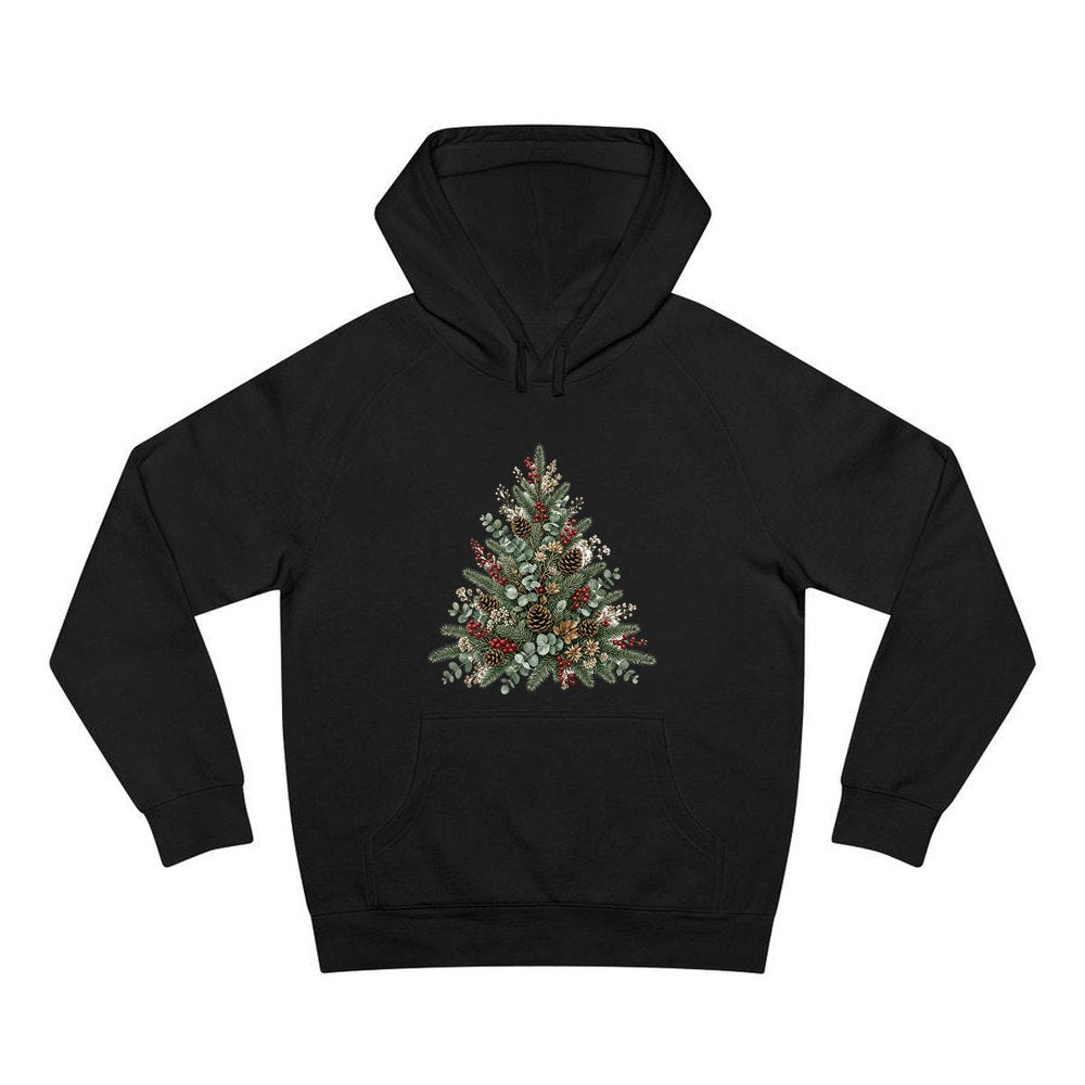 Botanical Evergreen Spray personalised Christmas hoodie in black