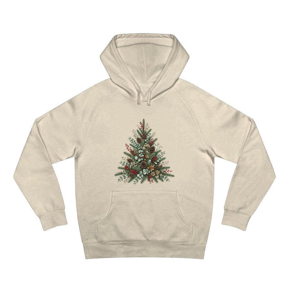 Botanical Evergreen Spray personalised Christmas hoodie in sand
