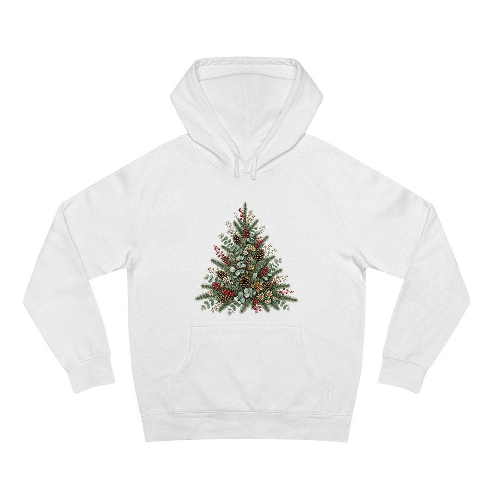 Botanical Evergreen Spray personalised Christmas hoodie in white