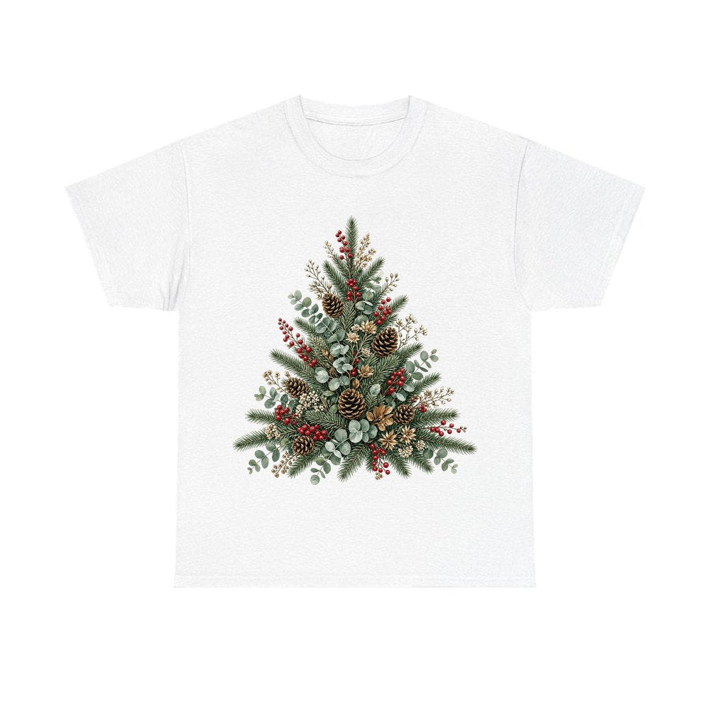 Botanical Evergreen Spray design on a white tee