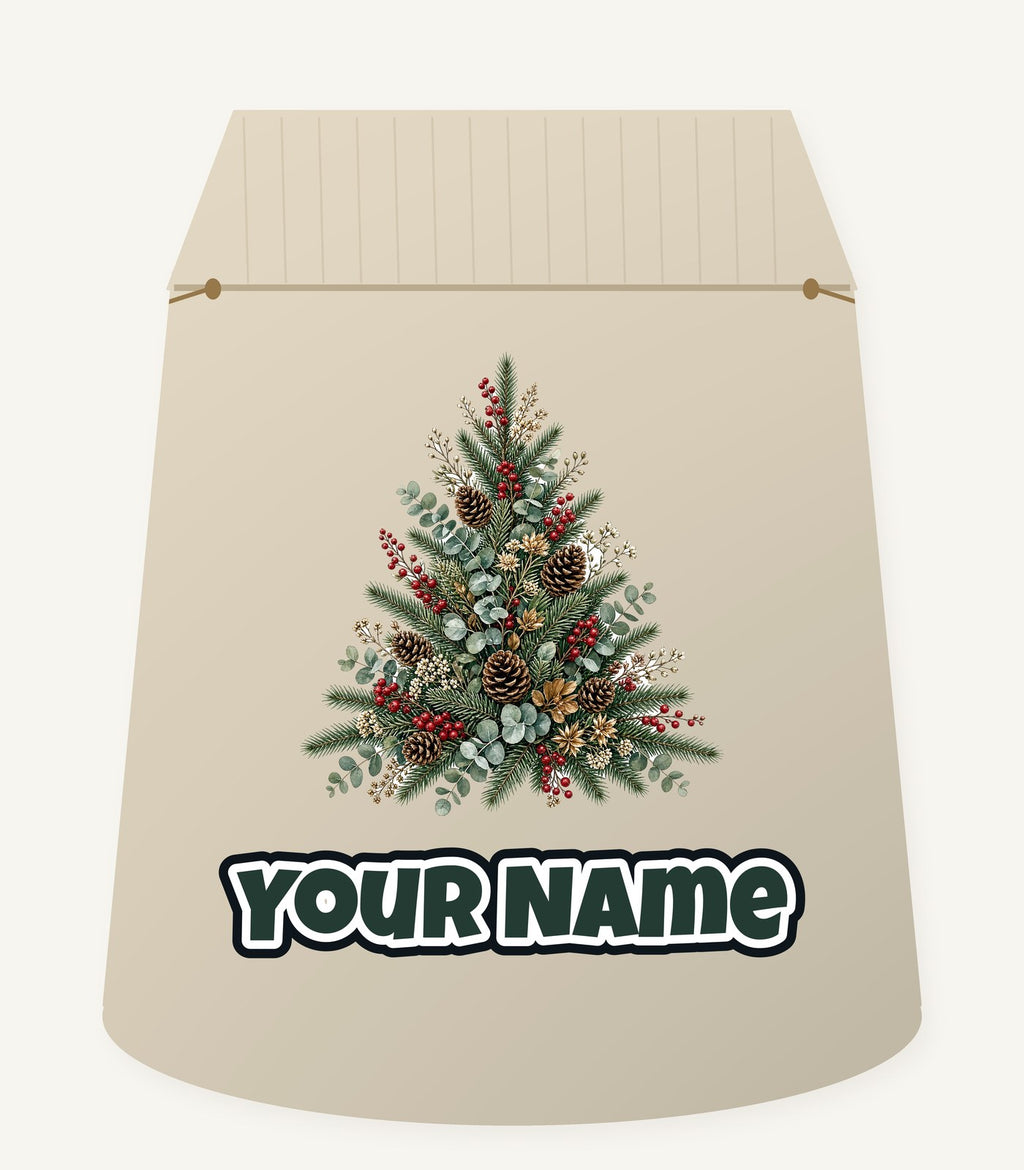 Botanical Evergreen Spray Personalised Santa Sack