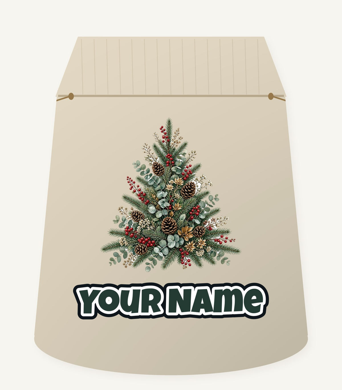 Botanical Evergreen Spray Personalised Santa Sack