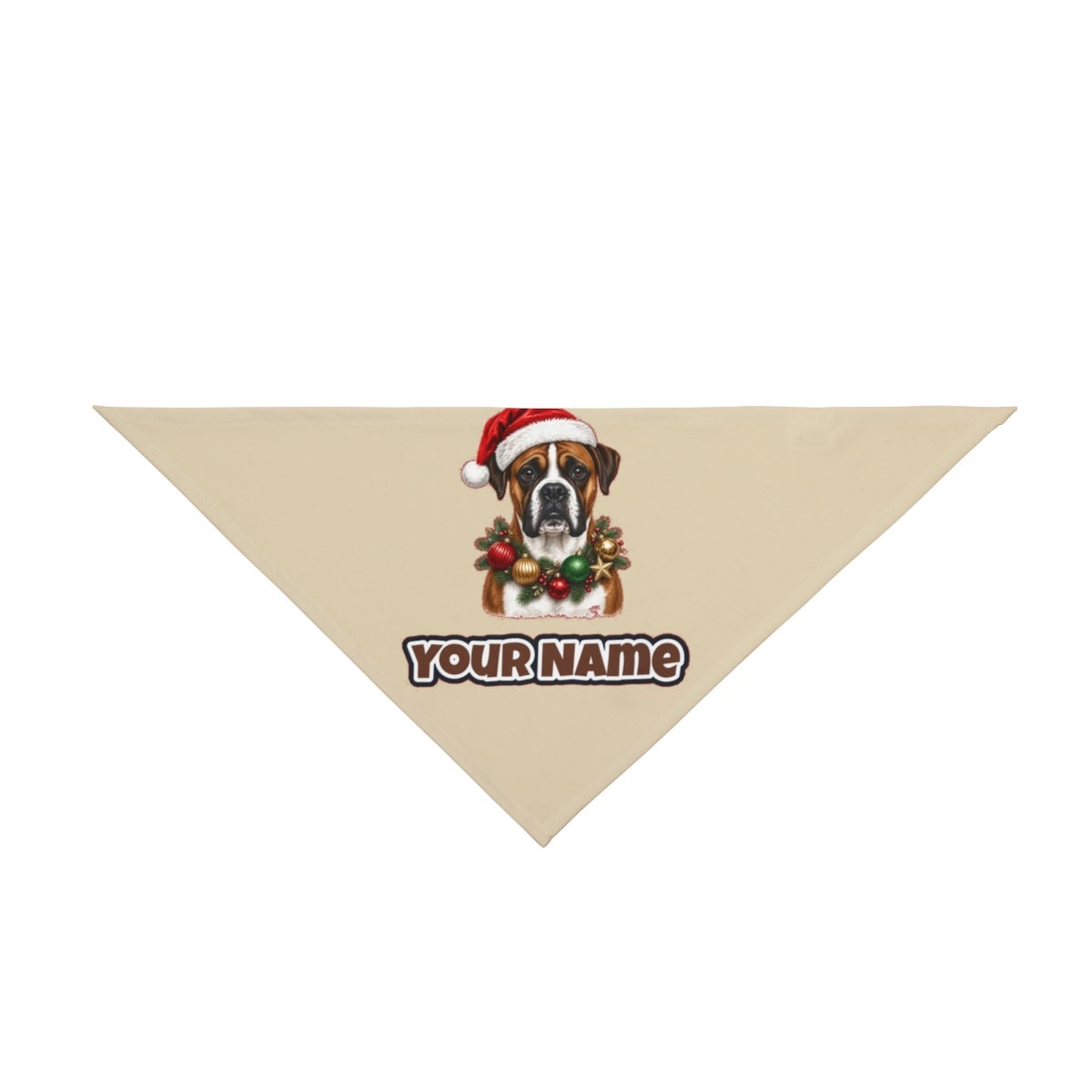 Boxer personalised Christmas pet bandana in beige, tie-on style