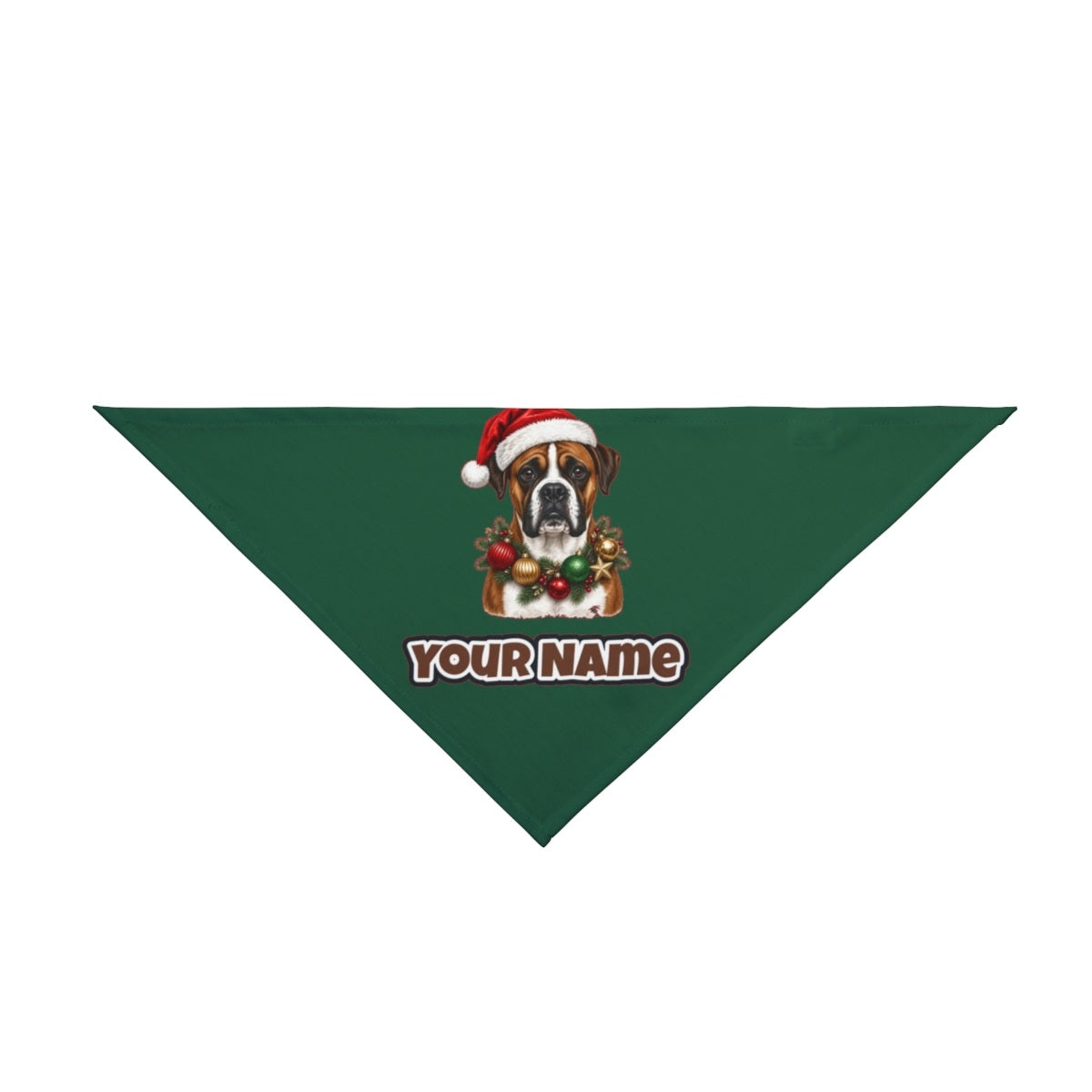 Boxer personalised Christmas pet bandana in green, tie-on style