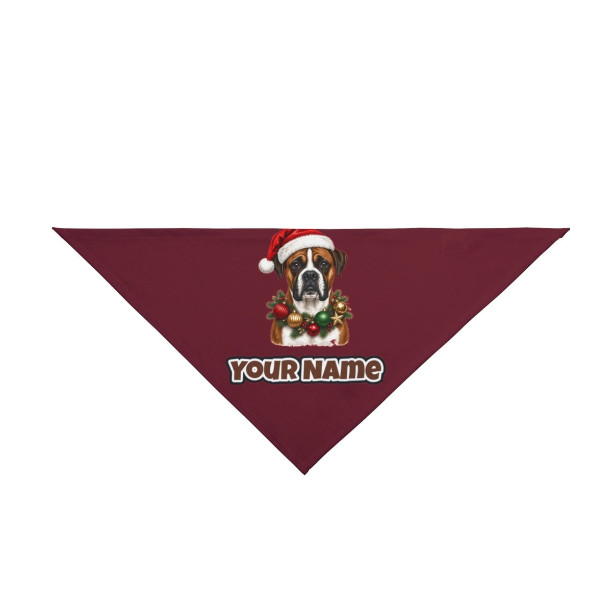Boxer personalised Christmas pet bandana in maroon, tie-on style