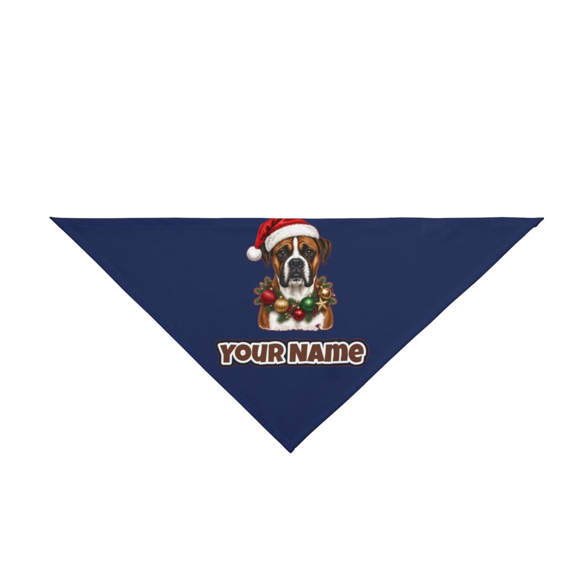 Boxer personalised Christmas pet bandana in navy, tie-on style