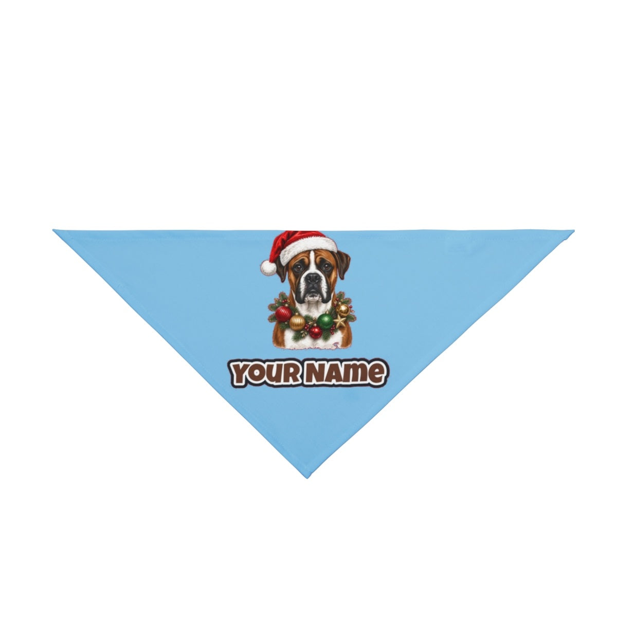 Boxer personalised Christmas pet bandana in sky blue, tie-on style