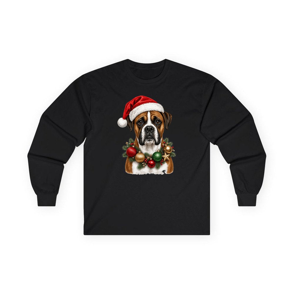 Boxer personalised long sleeve Christmas T-shirt in black
