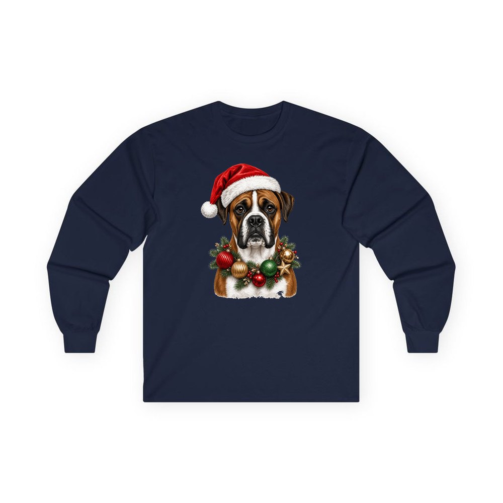 Boxer personalised long sleeve Christmas T-shirt in navy