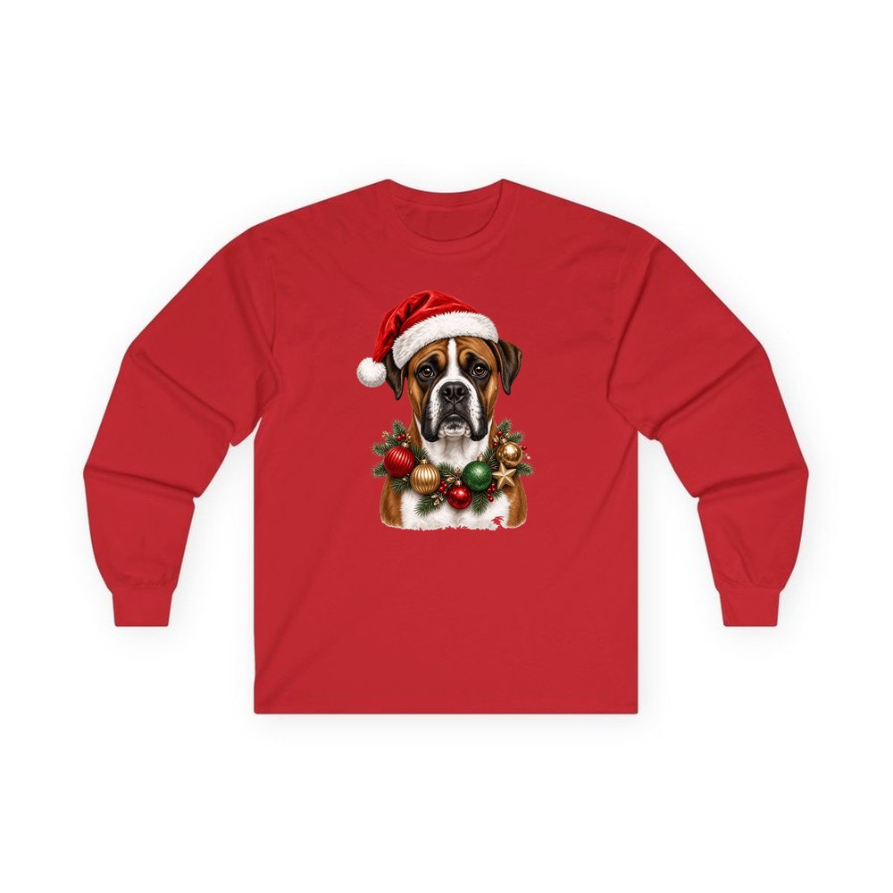 Boxer personalised long sleeve Christmas T-shirt in red