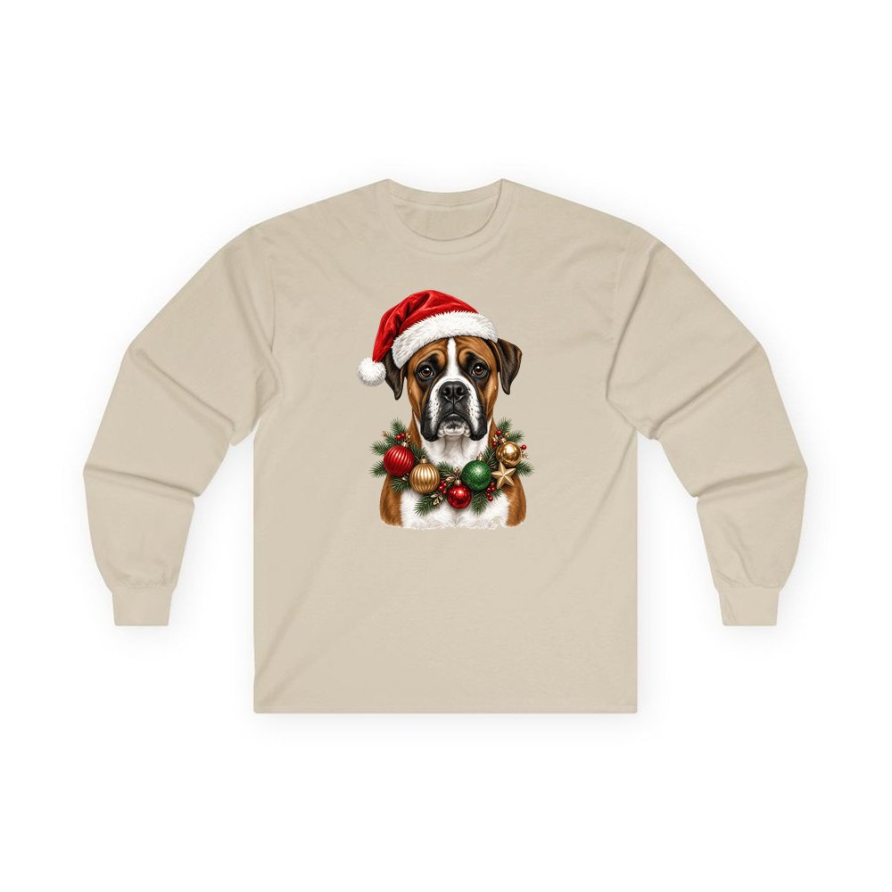 Boxer personalised long sleeve Christmas T-shirt in sand