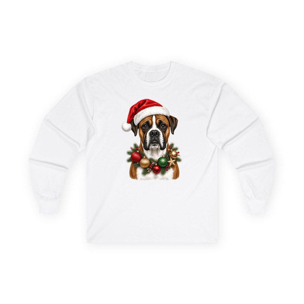 Boxer personalised long sleeve Christmas T-shirt in white