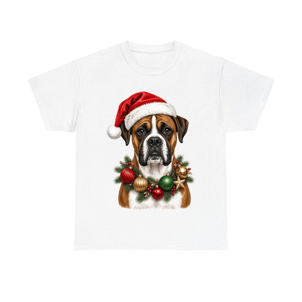 Boxer Christmas design on a white tee