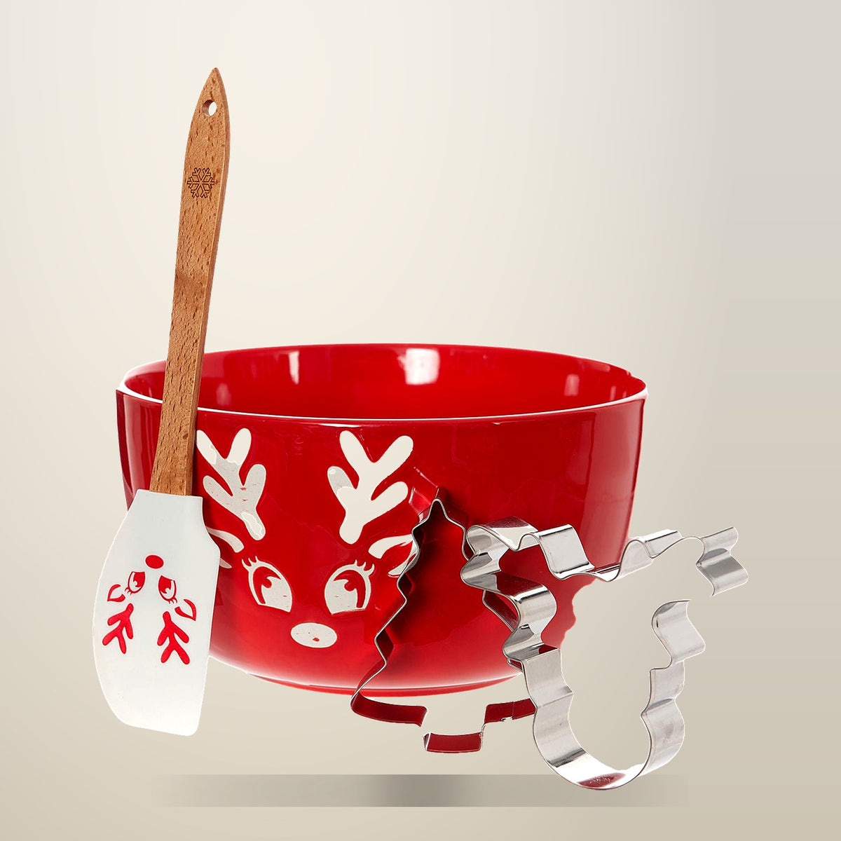 Bread and Butter Icy Reindeer Mixing Bowl Set, on a plain cream background